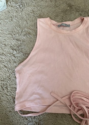 l Beden Pembe Halter Yaka Crop Top