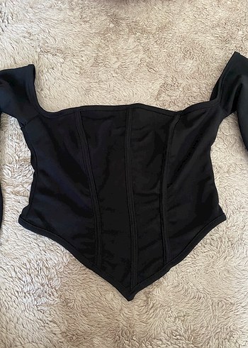 V Yakalı Siyah Gotik Bustiyer