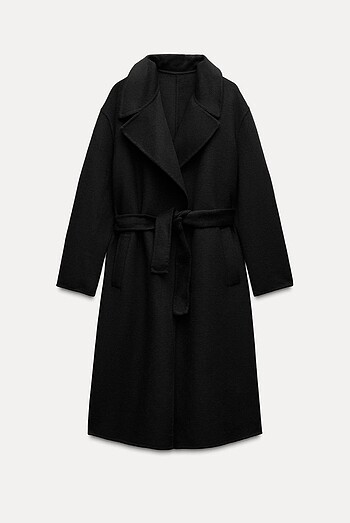 Zara Kemerli Yün Karışımlı Kaban