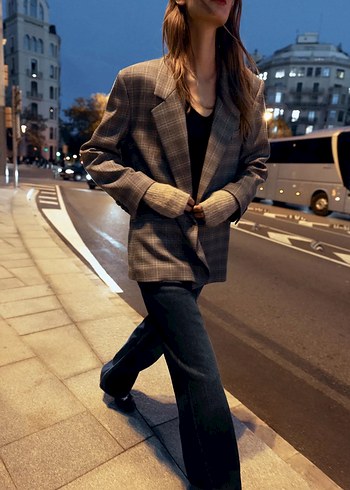 Kareli Oversize Blazer - Görsel 6