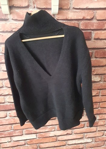 Siyah Boğazlı Örgü Kadın Kazak - Görsel 6