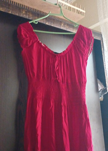 Kırmızı Drapeli Uzun Straplez Elbise - Görsel 2