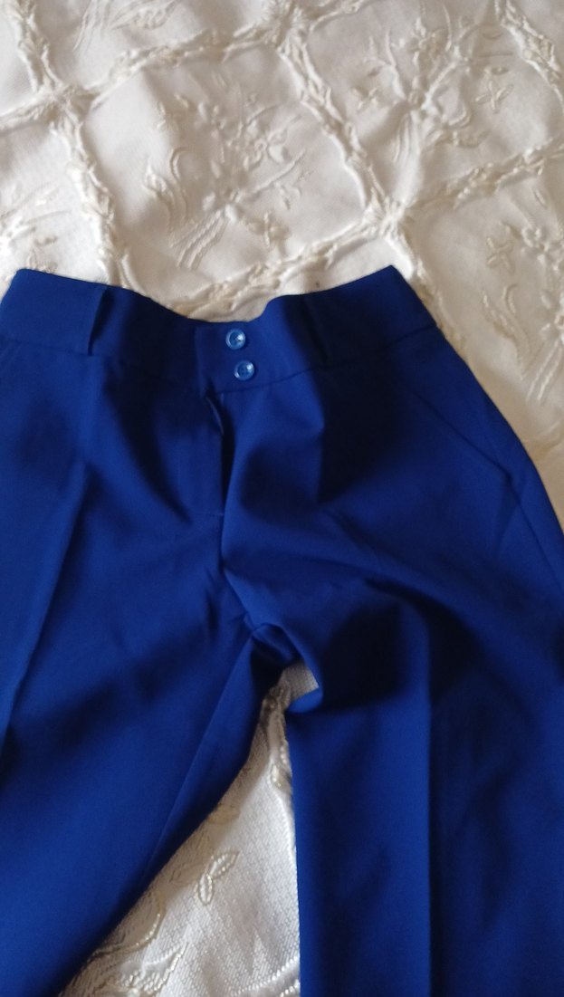 Kadın Parlak Mavi Pilili Kumaş Pantolon - Görsel 2