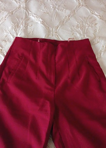 Bordo Düğmeli Kadın Kumaş Pantolon - Görsel 2