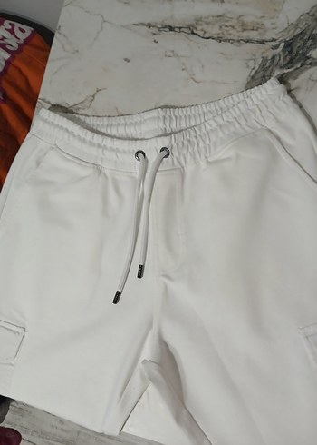 unisex beyaz pamuklu kargo cepli eşofman altı