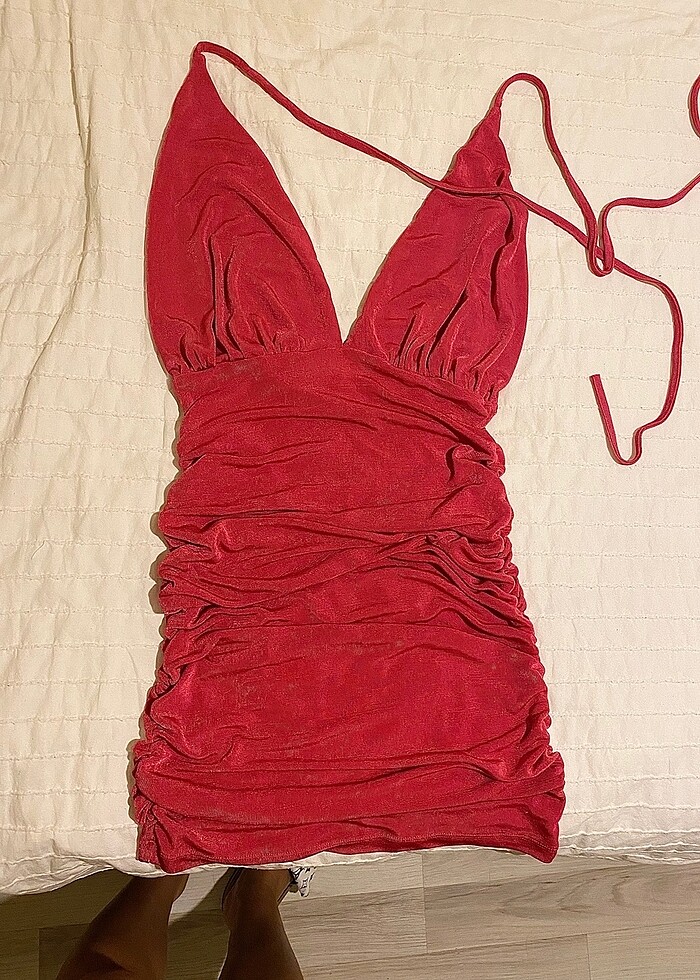 Fuşya Büzgülü Mini Elbise Eyyo Marka - Görsel 3