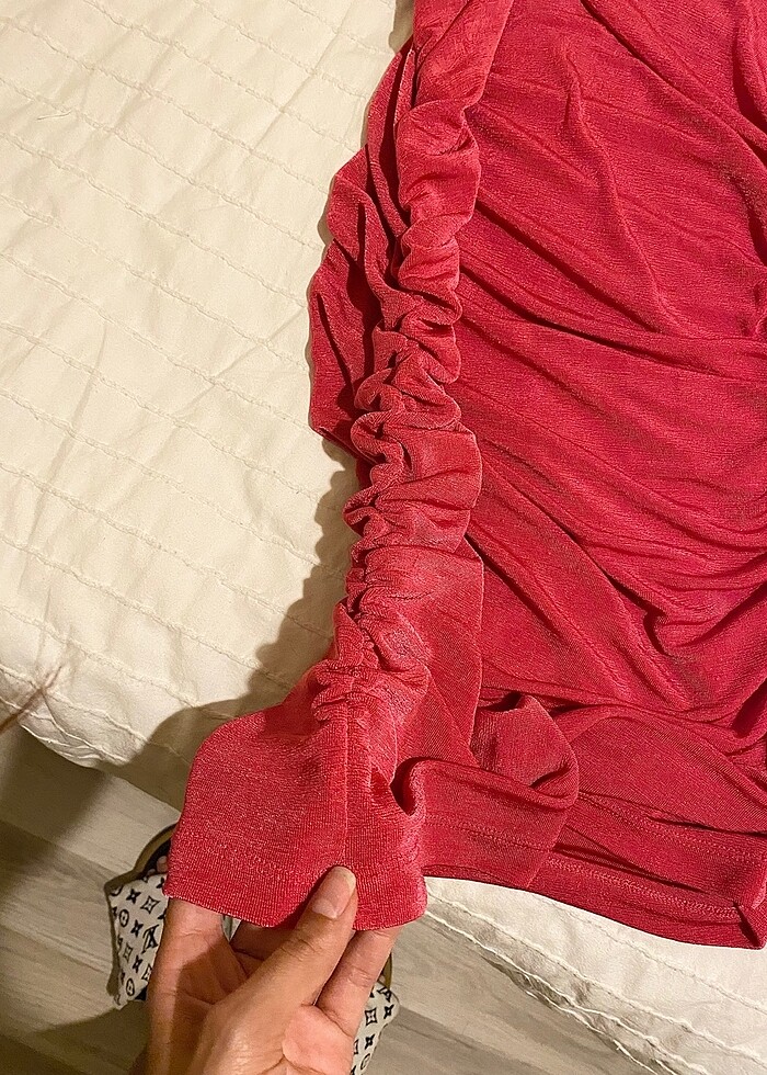 Fuşya Büzgülü Mini Elbise Eyyo Marka - Görsel 5