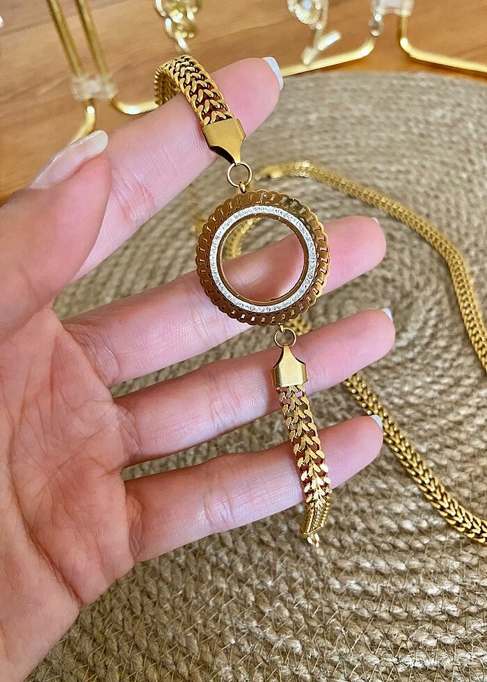 Çeyrek Altın Koymalık Lüx Çelik Kolye Seti - Görsel 5