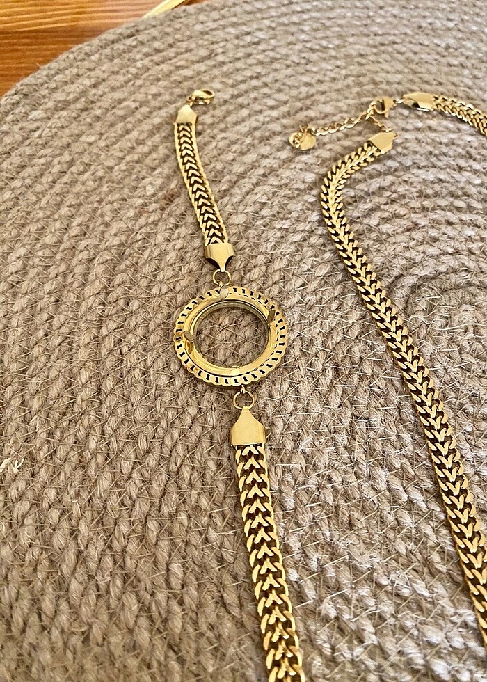 Çeyrek Altın Koymalık Lüx Çelik Kolye Seti - Görsel 4