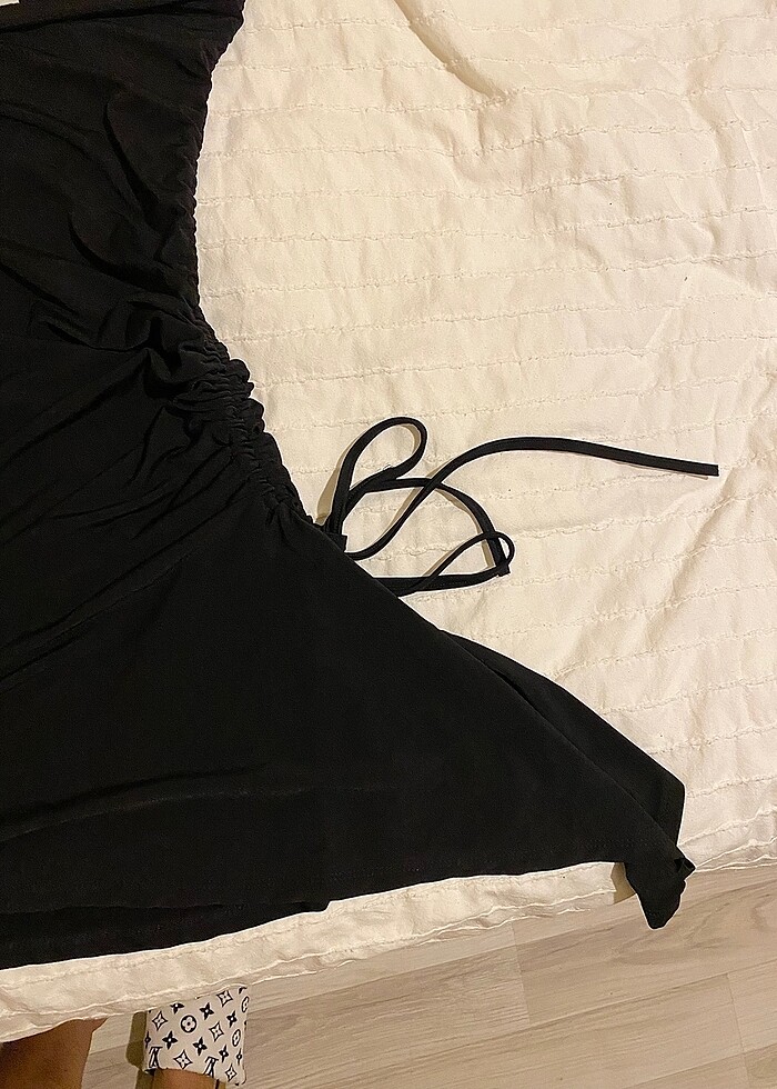 Eyyo marka .Tek tarafı büzgülü straplez mini elbise - Görsel 3