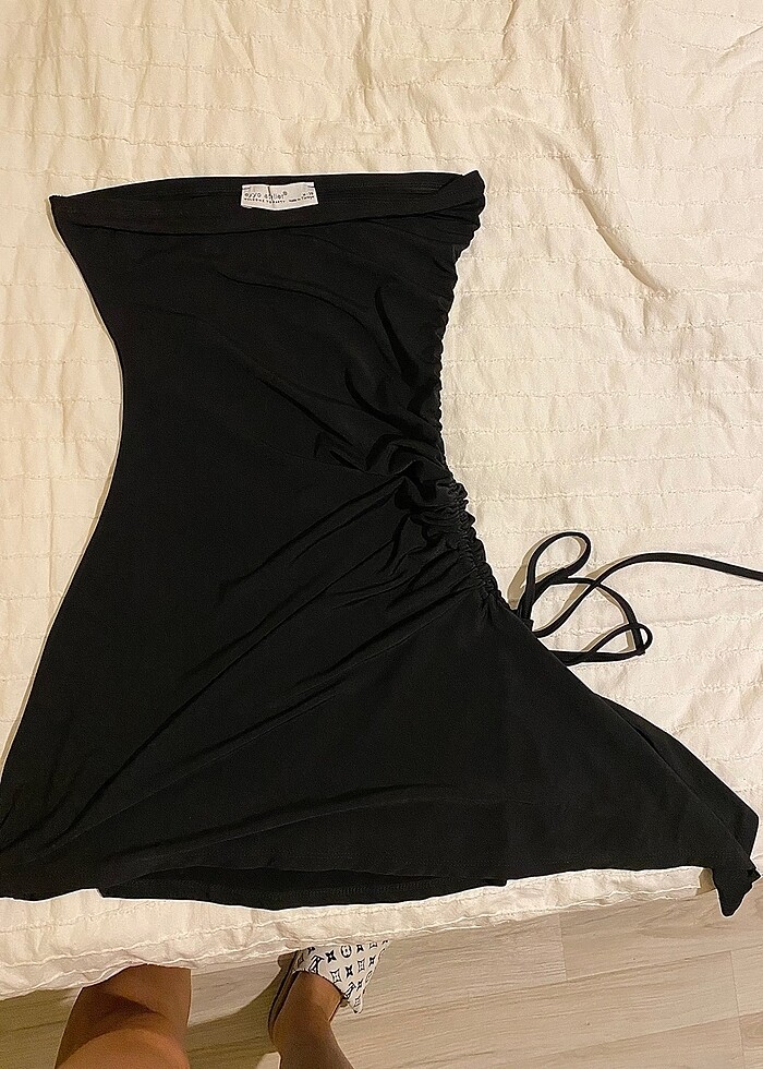 Eyyo marka .Tek tarafı büzgülü straplez mini elbise - Görsel 2