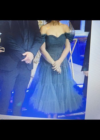 Uzun koyu yeşil Gotik Straplez Abiye Elbise - Görsel 5