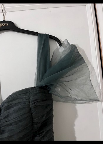 Uzun koyu yeşil Gotik Straplez Abiye Elbise - Görsel 3