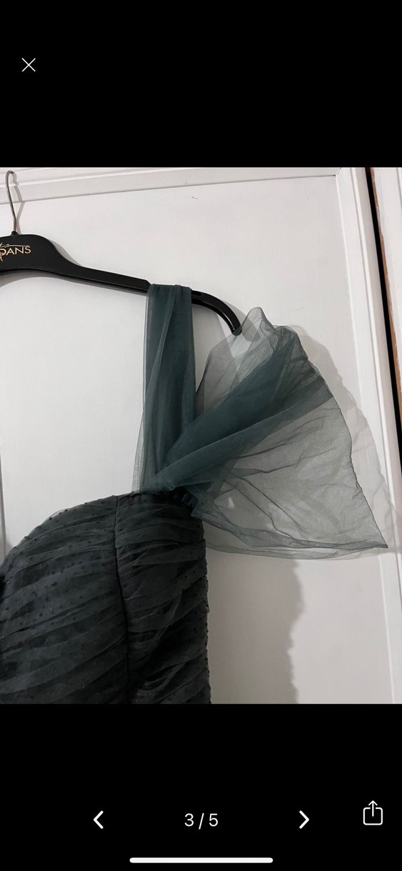 Uzun koyu yeşil Gotik Straplez Abiye Elbise - Görsel 3