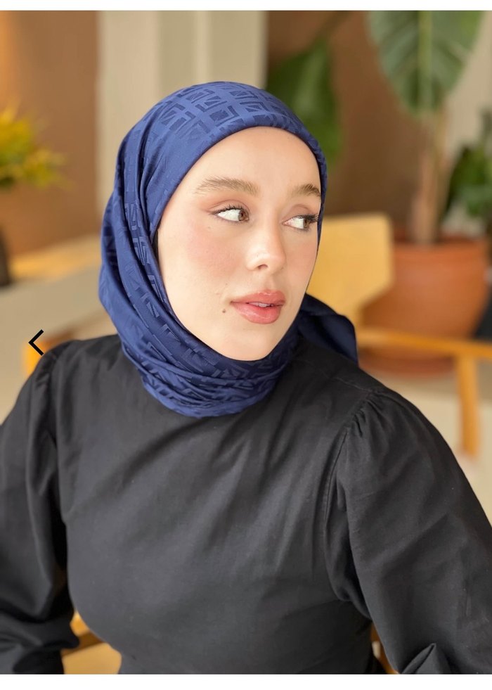 Lacivert Drapeli Kadın Jakar eşarp - Görsel 2