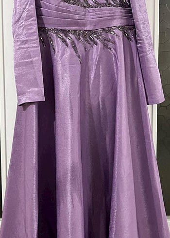 Mor Uzun Kollu Drapeli Abiye Elbise - Görsel 2