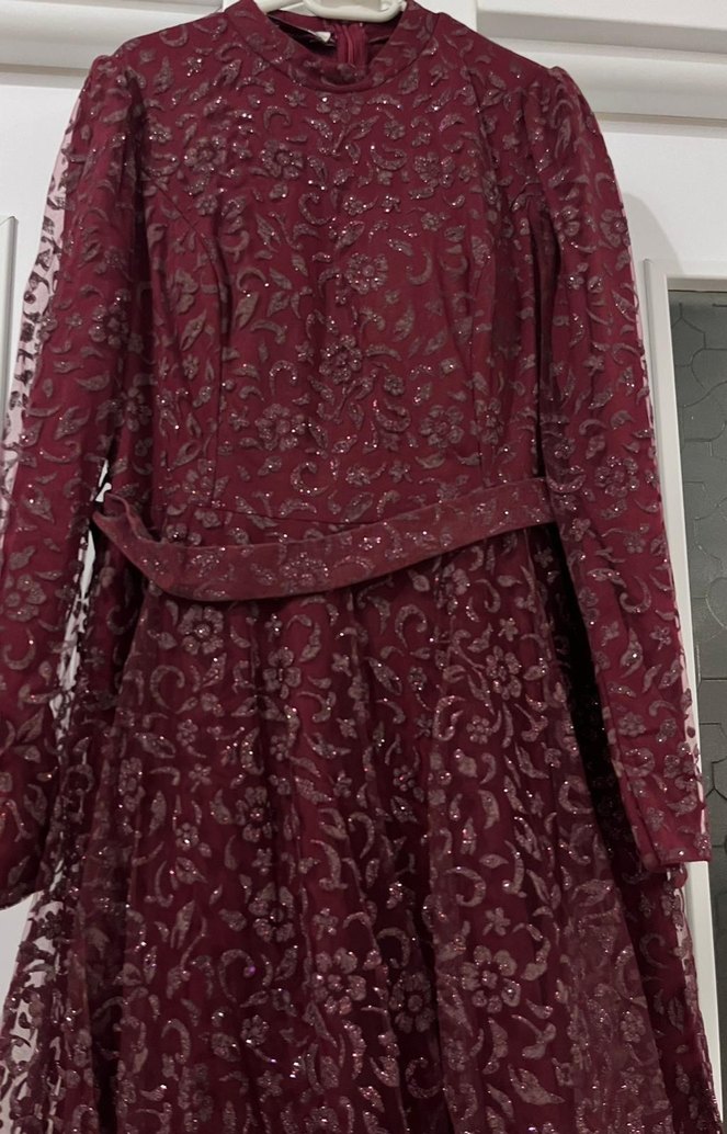 Bordo Nakışlı Uzun Kollu Kadın Bindallı - Görsel 2