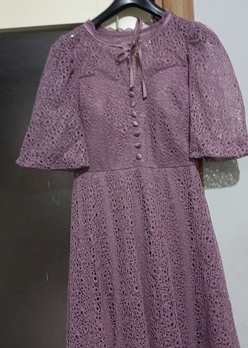 Mor Dantel Detaylı Uzun Bohem Elbise - Görsel 6