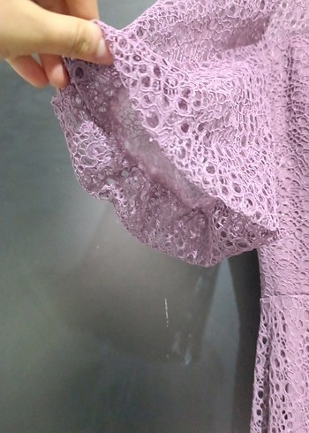 Mor Dantel Detaylı Uzun Bohem Elbise - Görsel 2