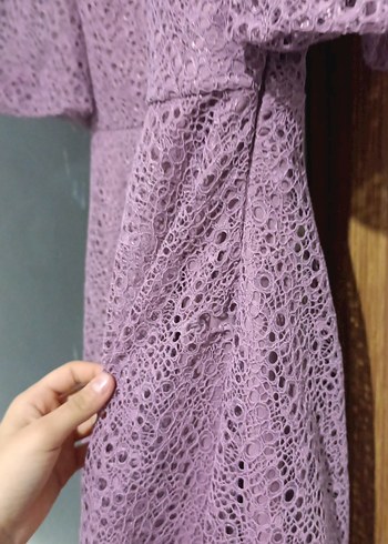 Mor Dantel Detaylı Uzun Bohem Elbise - Görsel 8