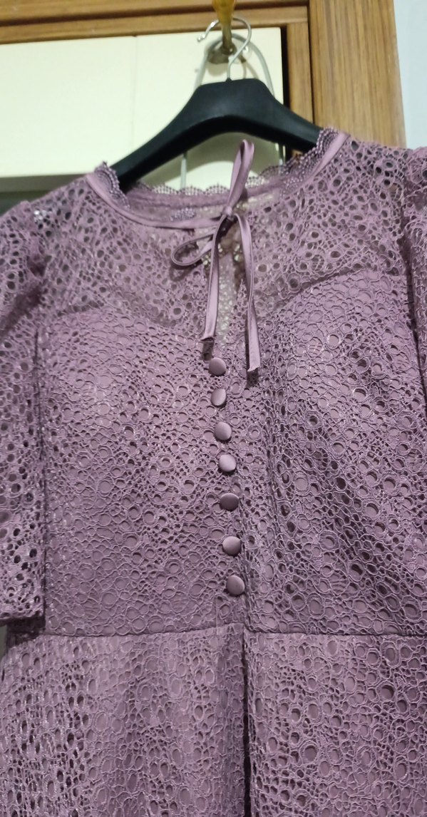 Mor Dantel Detaylı Uzun Bohem Elbise - Görsel 3