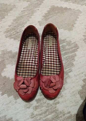 Kırmızı Vintage Dolgu Topuklu Kadın Babet - Görsel 2