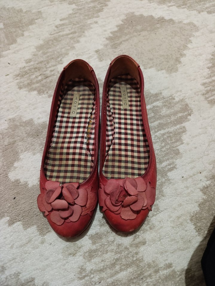 Kırmızı Vintage Dolgu Topuklu Kadın Babet - Görsel 2