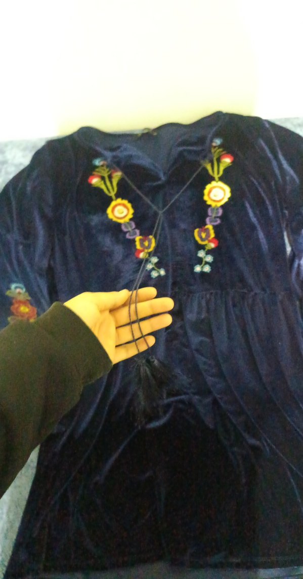 Nakışlı kadife elbise - Görsel 4