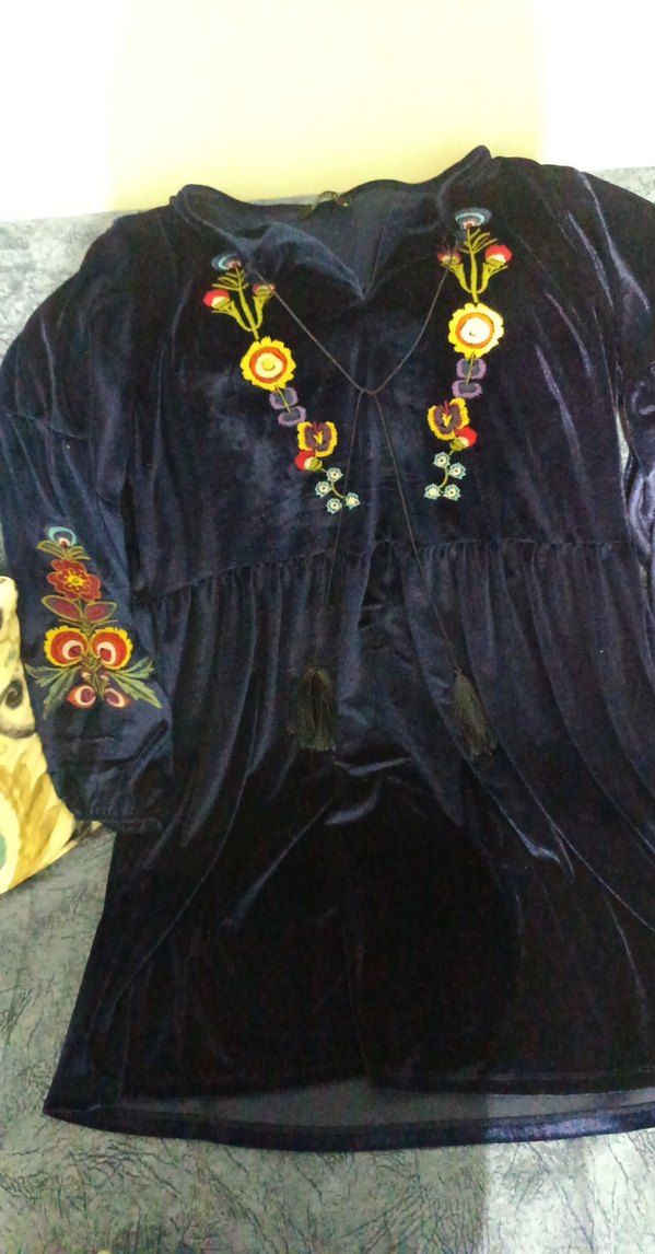 Nakışlı kadife elbise - Görsel 2