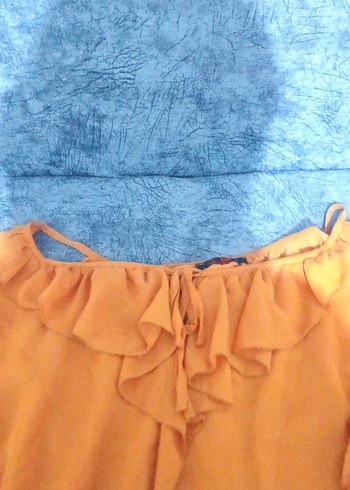 Sarı Fırfırlı Uzun Kollu Bluz - Görsel 4