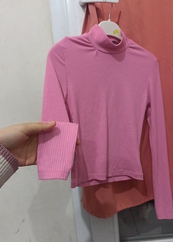 Pembe Yüksek Yakalı Uzun Kollu Kadın Kazak - Görsel 2