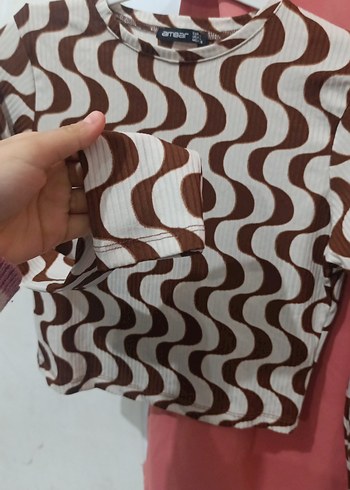 Kadın Kahverengi Dalgalı Desenli Bluz - Görsel 2