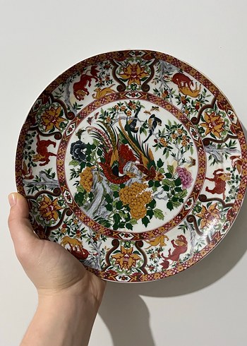 Çiçek ve Kuş Desenli Çok Renkli duvar tabağı