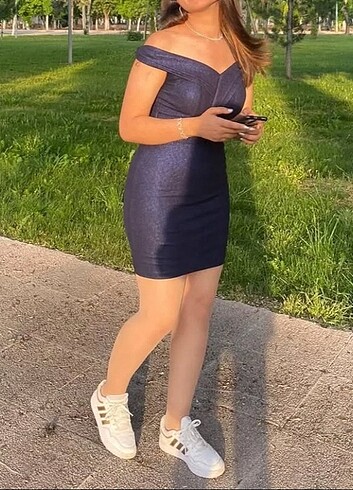 Lacivert mini elbise 