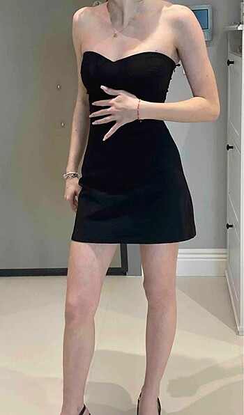 l Beden siyah Renk Straplez bershka mini elbise