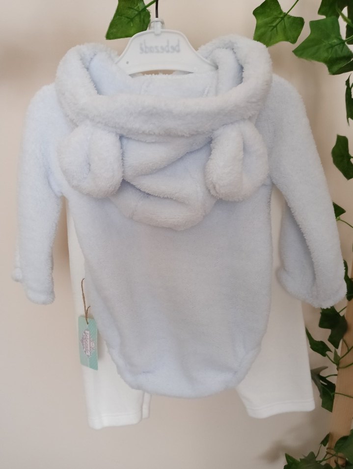 Uzun Kollu Beyaz Erkek Bebek Triko Tulum - Görsel 2