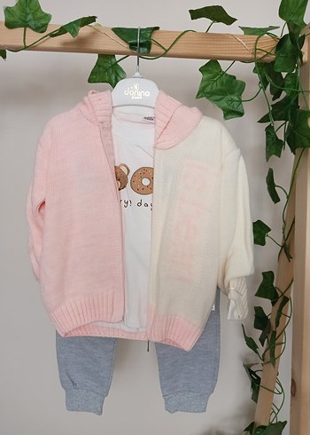 Kapüşonlu Pembe Kız Çocuk Triko Hırka - Görsel 2