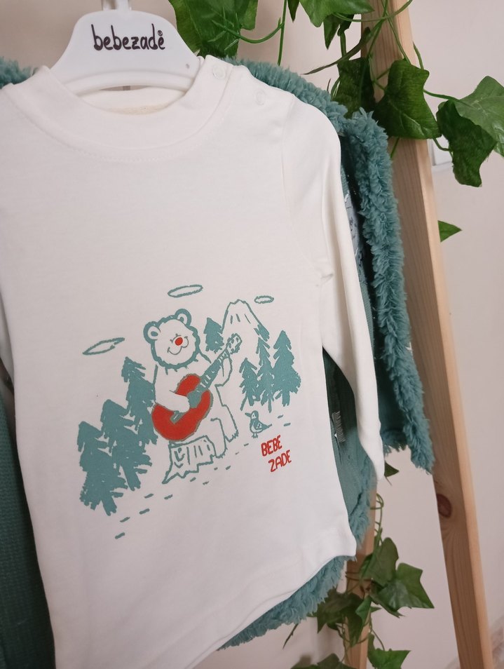 Turkuaz Nakışlı Erkek Bebek Triko Kombin - Görsel 4