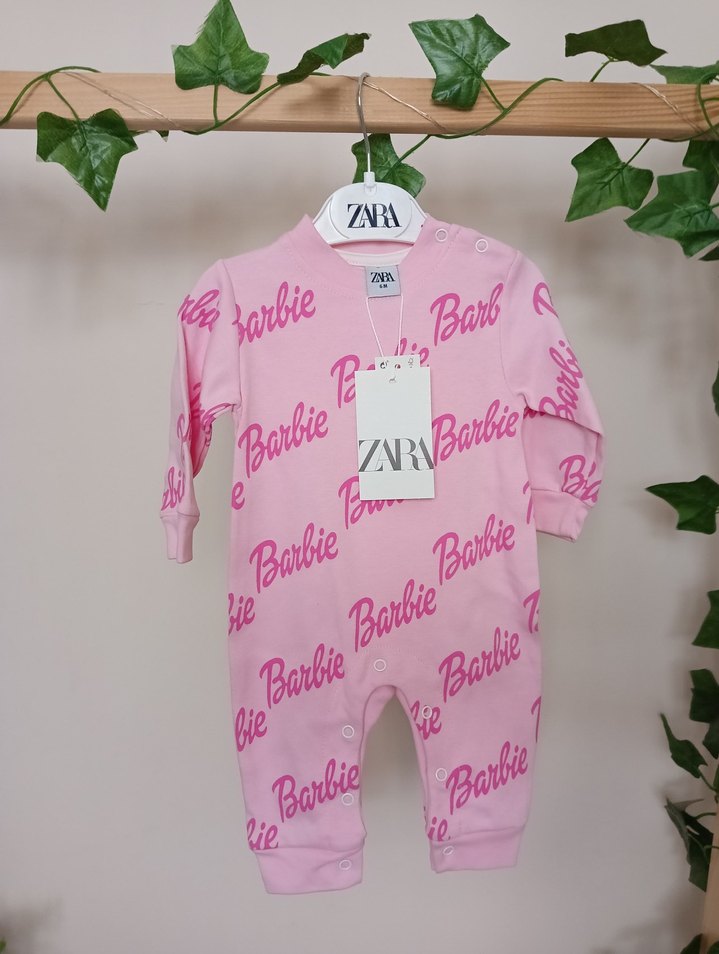 Uzun Kollu Örme Pembe Barbie Baskılı Bebek Body - Görsel 2
