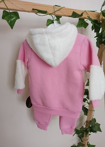 Pembe Kapüşonlu Kürklü Bebek Kız Takımı - Görsel 2