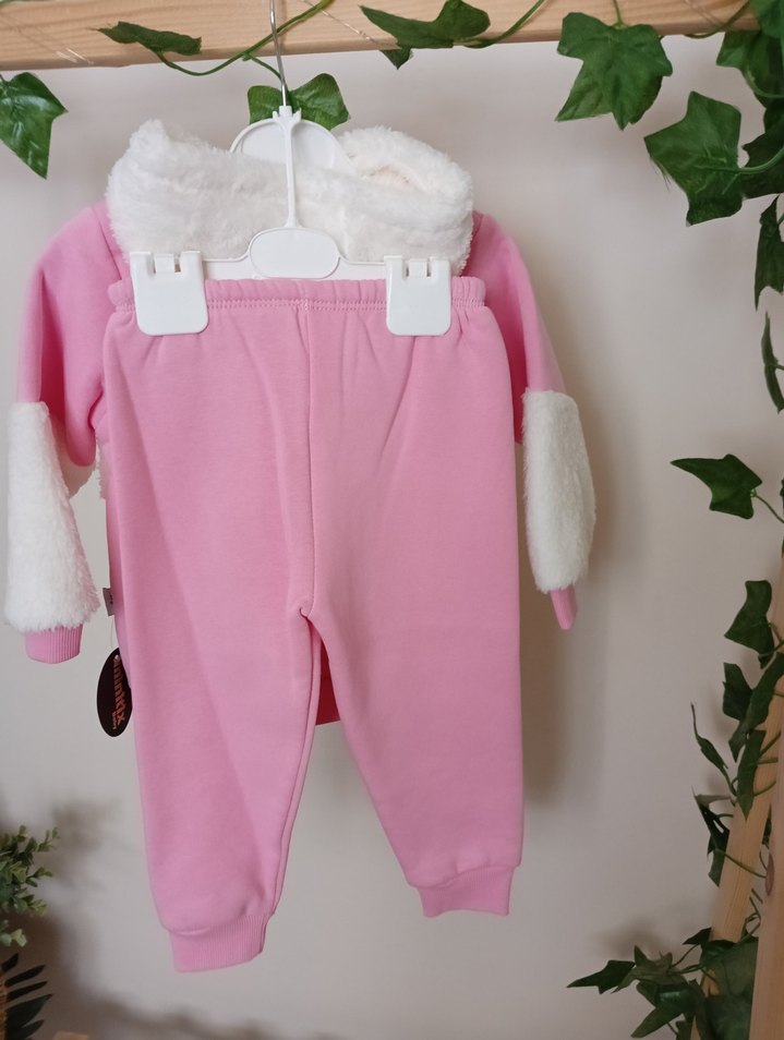 Pembe Kapüşonlu Kürklü Bebek Kız Takımı - Görsel 3
