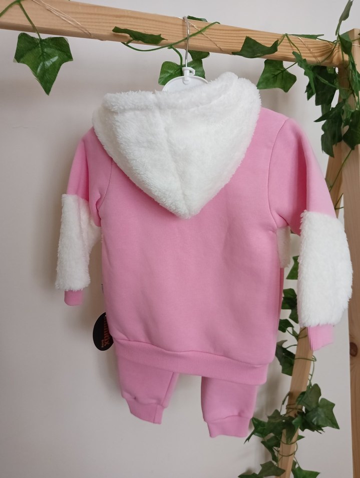 Pembe Kapüşonlu Kürklü Bebek Kız Takımı - Görsel 2