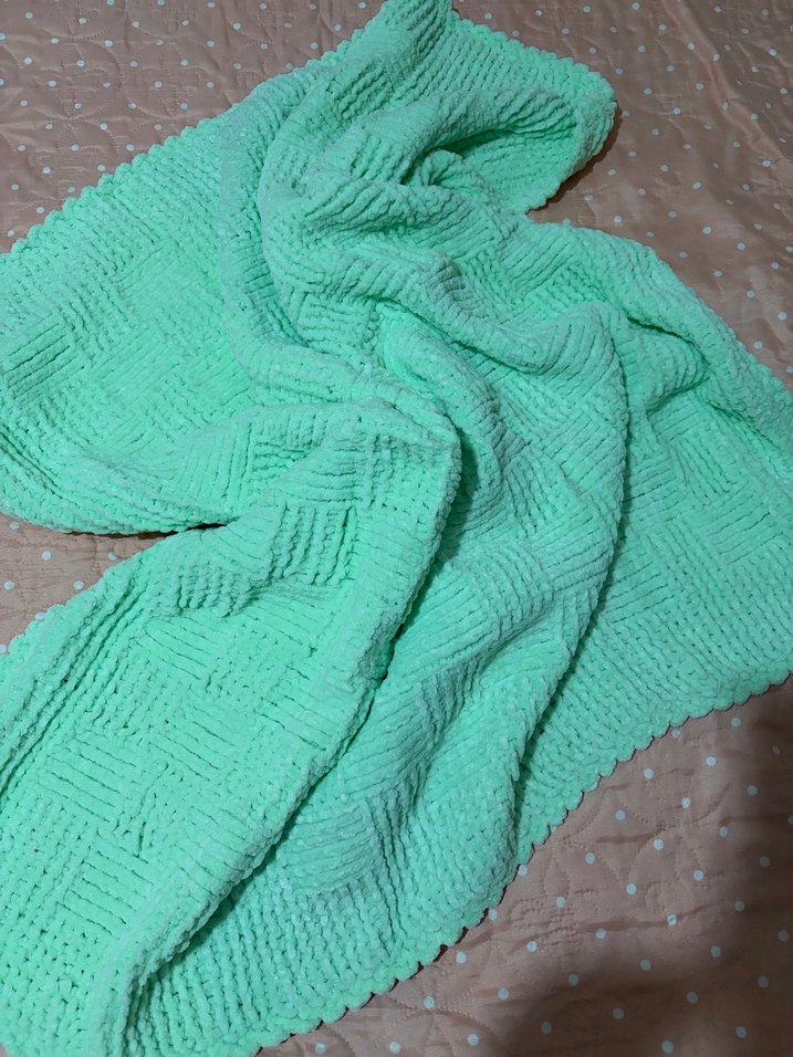 Pastel Yeşil Örgü Bebek Battaniyesi - Görsel 3