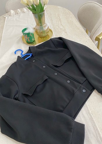 Düğmeli Siyah Kadın Midi Ceket - Görsel 2