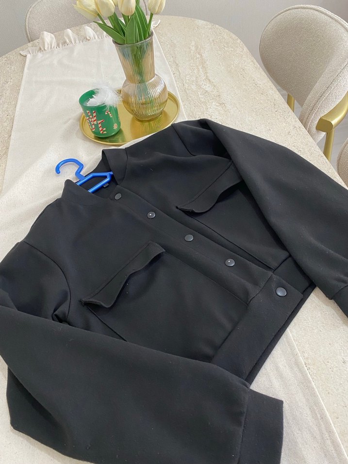 Düğmeli Siyah Kadın Midi Ceket - Görsel 2