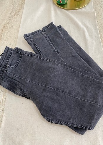 Gri Kadın Kot Pantolon, yırtmaç Detaylı - Görsel 2