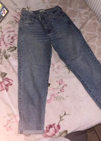 Düğmeli Kadın Mavi Jean Pantolon - Görsel 2