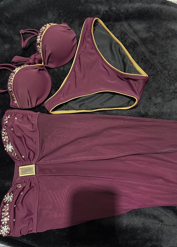 Pierre cardin 3 lü mürdüm bikini takımı - Görsel 2