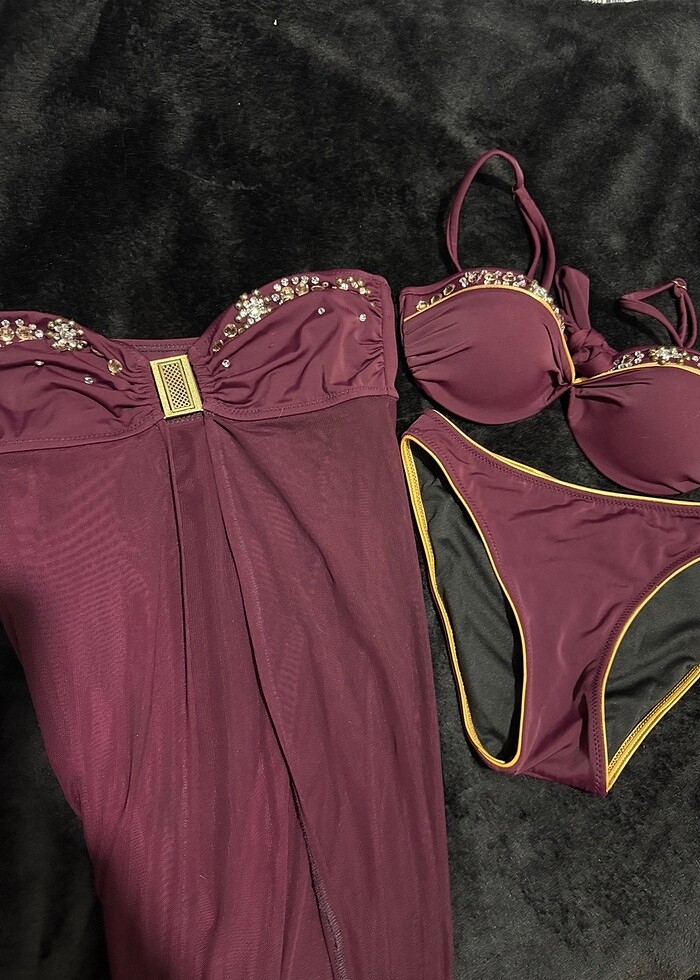 Pierre cardin 3 lü mürdüm bikini takımı - Görsel 3