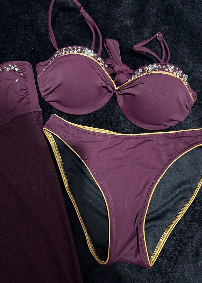 Pierre cardin 3 lü mürdüm bikini takımı - Görsel 4